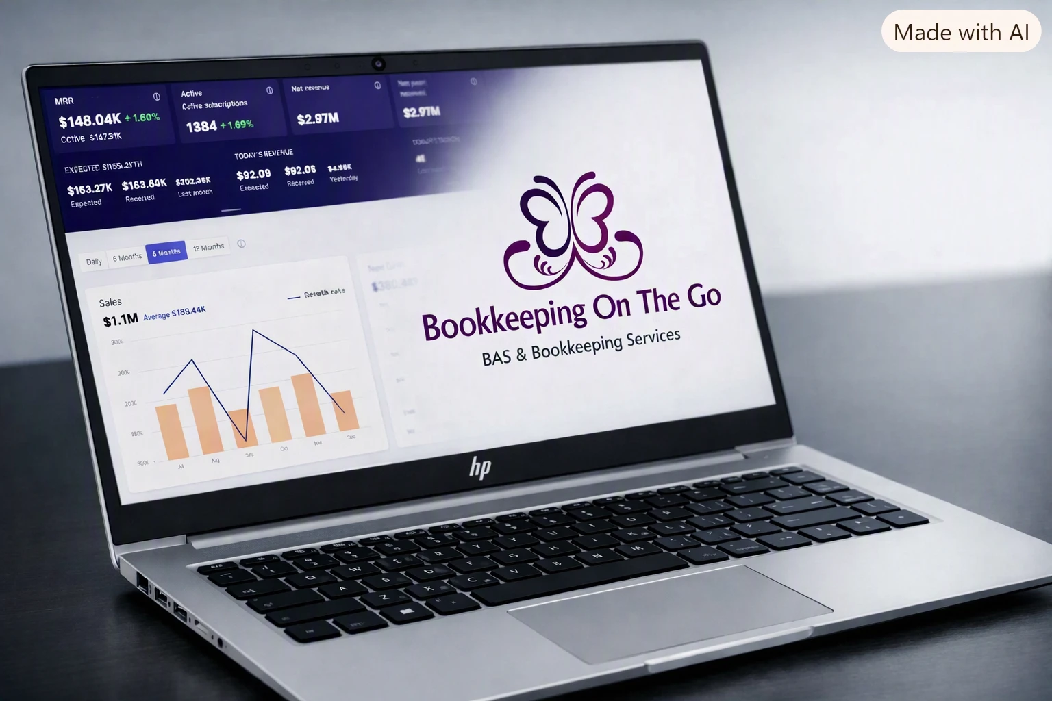 Bookkeeping On The Go dashboard on a laptop — BAS and bookkeeping services